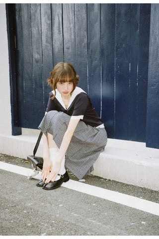 navy lapel Top