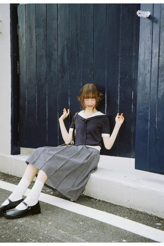 navy lapel Top