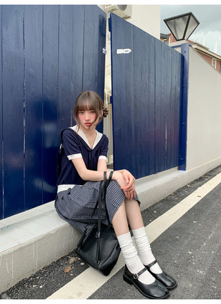 navy lapel Top