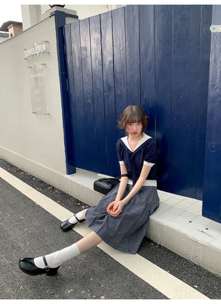 navy lapel Top
