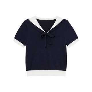 navy lapel Top