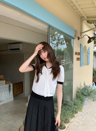 navy lapel Top