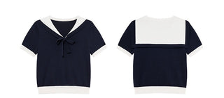 navy lapel Top