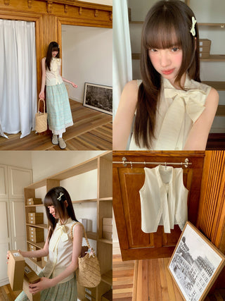 bow sleeveless blouse
