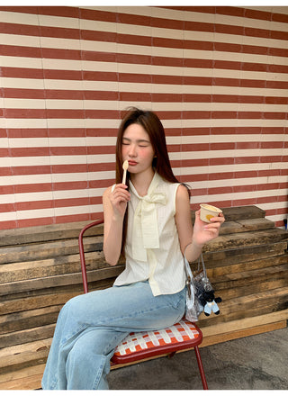 bow sleeveless blouse