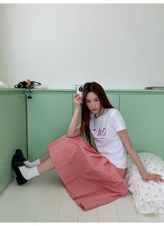 red plaid skirt