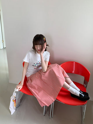 red plaid skirt