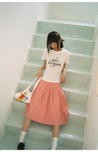 red plaid skirt