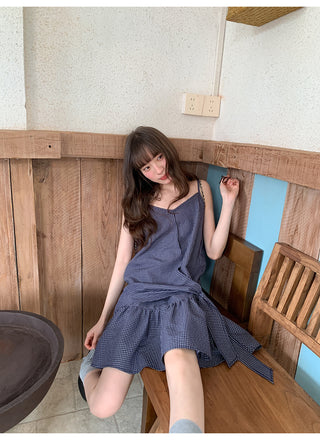 blue plaid dress