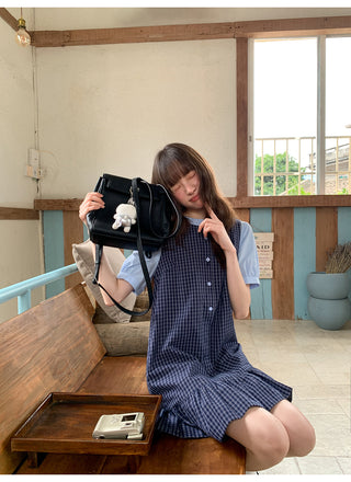 patch plaid dress