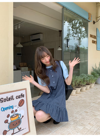 patch plaid dress