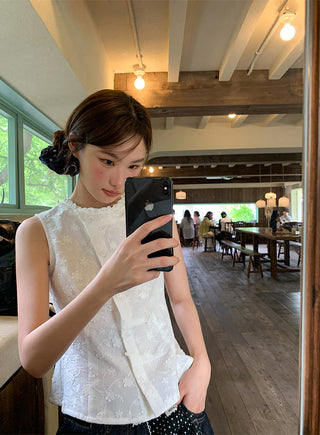 white jacquard Top