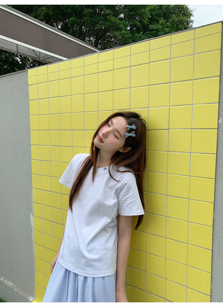 embroidered neck Top