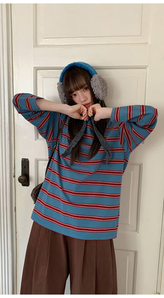 striped loose Tops