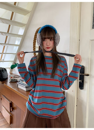 striped loose Tops