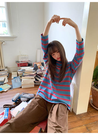 striped loose Tops
