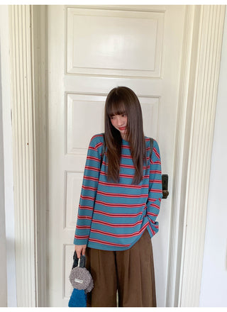 striped loose Tops