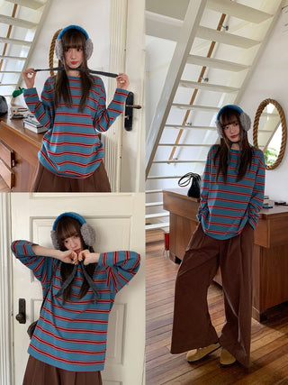 striped loose Tops