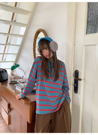 striped loose Tops