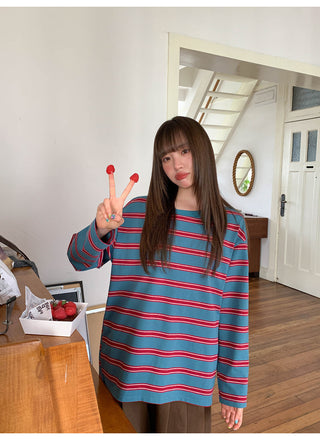 striped loose Tops