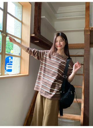 striped loose Tops