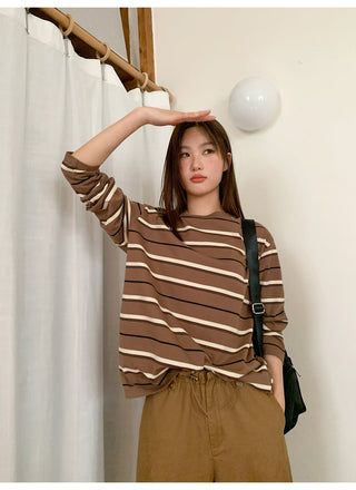 striped loose Tops