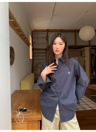 embroidered lapel shirt