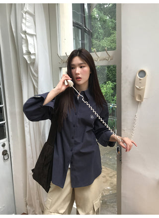 embroidered lapel shirt