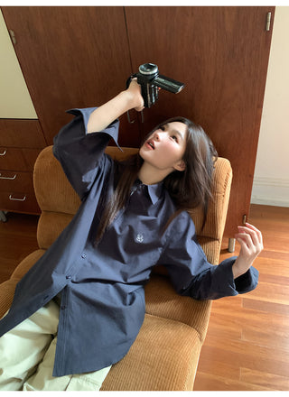 embroidered lapel shirt