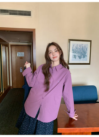 embroidered lapel shirt