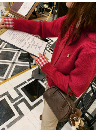 plaid knit cardigan