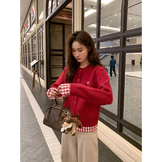 plaid knit cardigan