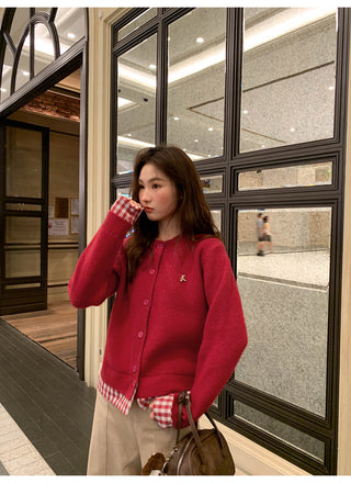 plaid knit cardigan