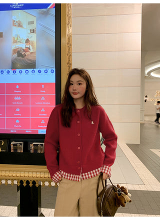 plaid knit cardigan