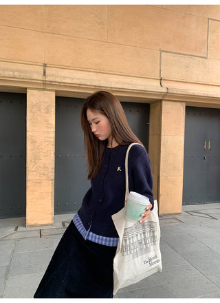 plaid knit cardigan