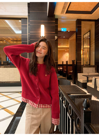 plaid knit cardigan