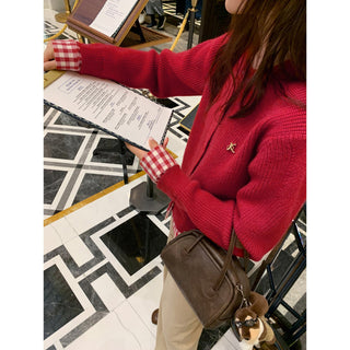 plaid knit cardigan