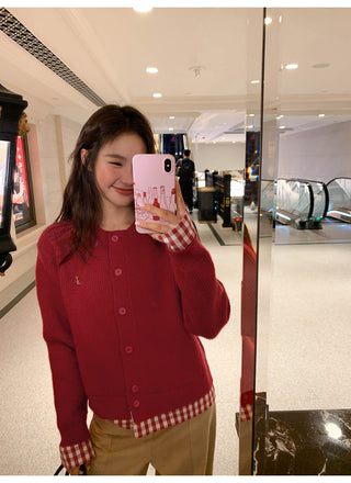 plaid knit cardigan