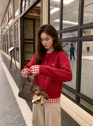 plaid knit cardigan