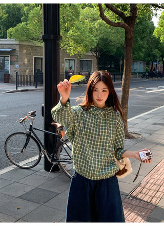 green plaid hoodie