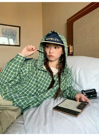 green plaid hoodie