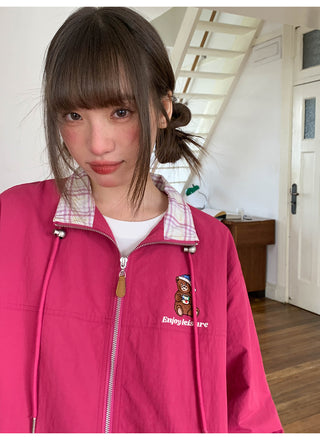 plaid embroidered coat