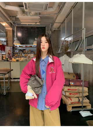 plaid embroidered coat