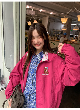 plaid embroidered coat