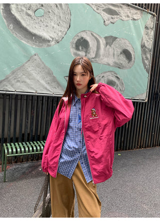 plaid embroidered coat