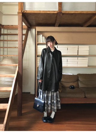 raglan leather coat