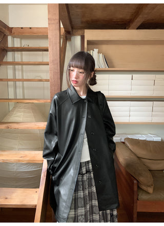 raglan leather coat