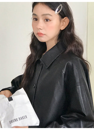 raglan leather coat
