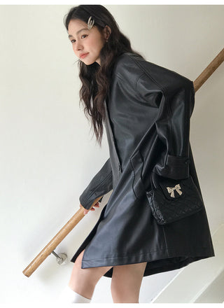 raglan leather coat
