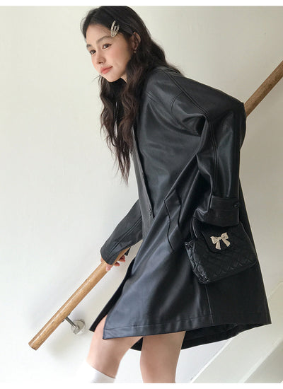 raglan leather coat